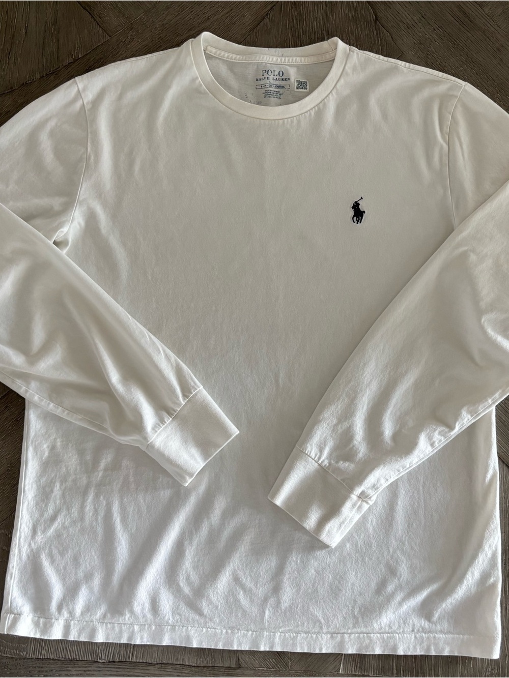 Polo by Ralph Lauren White Long-Sleeve Crewneck with Navy Pony